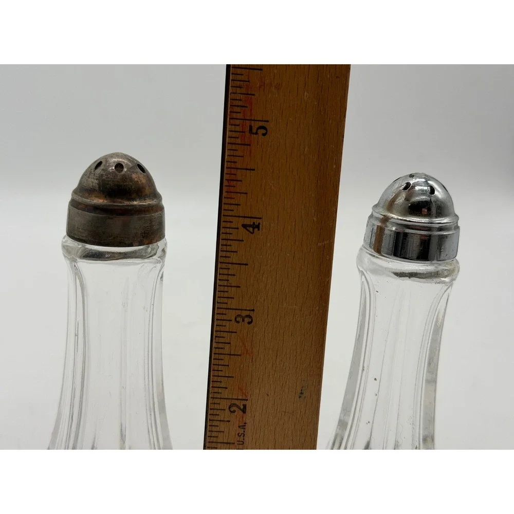 Vintage Paneled Clear Glass Salt and Pepper Shakers Hexagon Base Set of 2